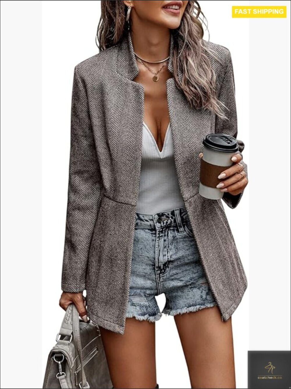 Classic Trench Coat Open Front Blazer Elegant Business Office Work Jacket